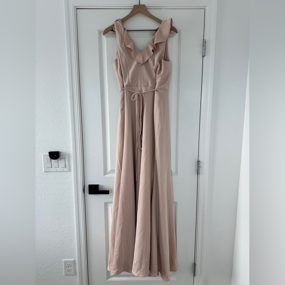 BHLDN Anthropologie Nude Pink Tansy Satin Charmeuse Ruffle Maxi Dress - Picture 5 of 10
